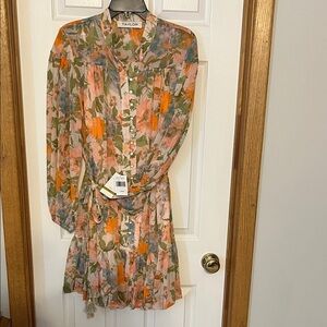 Taylor Vibrant Floral Mini Dress - Orange, Green, Pink